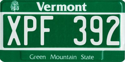 VT license plate XPF392