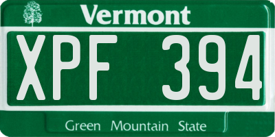 VT license plate XPF394