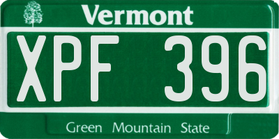 VT license plate XPF396