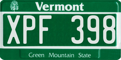 VT license plate XPF398