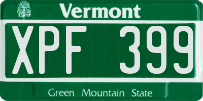VT license plate XPF399