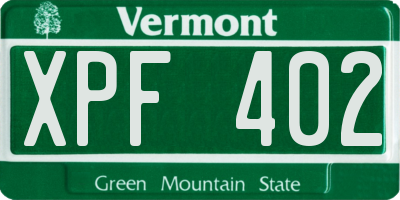 VT license plate XPF402