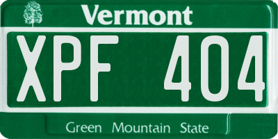 VT license plate XPF404