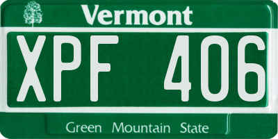 VT license plate XPF406