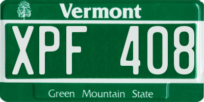VT license plate XPF408