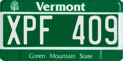 VT license plate XPF409