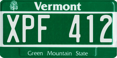 VT license plate XPF412