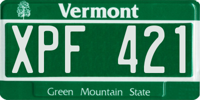 VT license plate XPF421