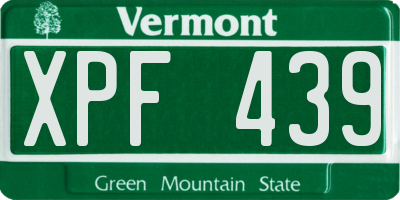 VT license plate XPF439