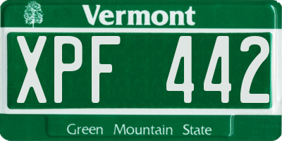VT license plate XPF442