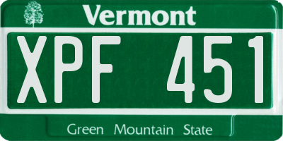 VT license plate XPF451