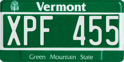 VT license plate XPF455