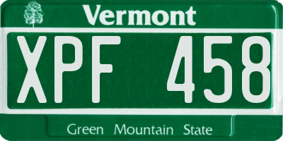 VT license plate XPF458