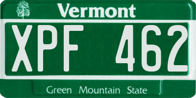 VT license plate XPF462