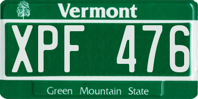 VT license plate XPF476