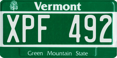 VT license plate XPF492