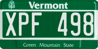 VT license plate XPF498