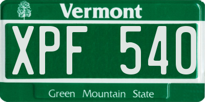 VT license plate XPF540