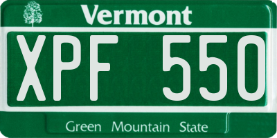 VT license plate XPF550