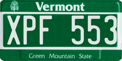VT license plate XPF553