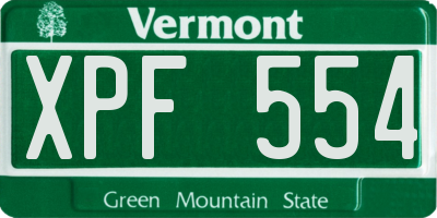 VT license plate XPF554
