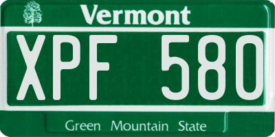 VT license plate XPF580