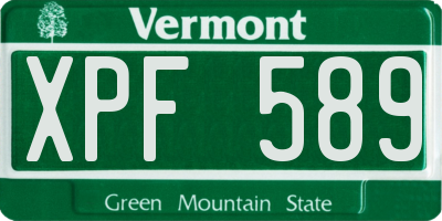 VT license plate XPF589