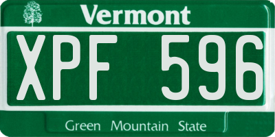 VT license plate XPF596