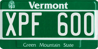 VT license plate XPF600