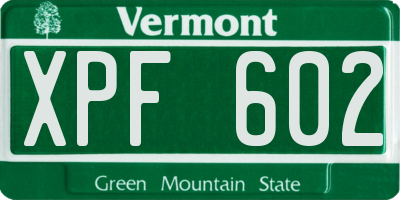 VT license plate XPF602