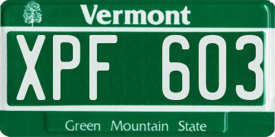 VT license plate XPF603