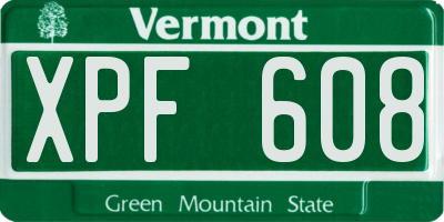 VT license plate XPF608