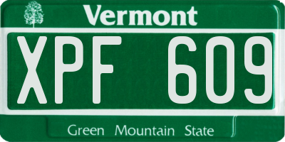 VT license plate XPF609
