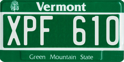 VT license plate XPF610