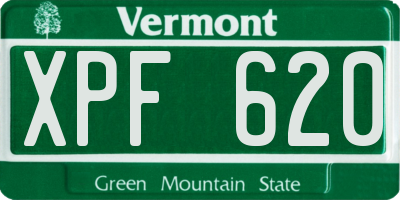 VT license plate XPF620