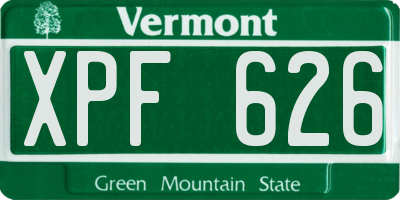 VT license plate XPF626