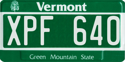 VT license plate XPF640