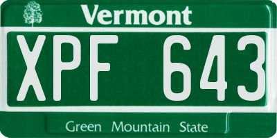 VT license plate XPF643