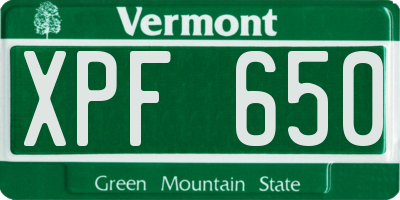 VT license plate XPF650