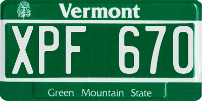 VT license plate XPF670