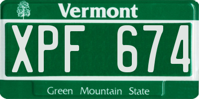 VT license plate XPF674