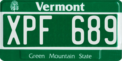 VT license plate XPF689