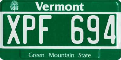 VT license plate XPF694