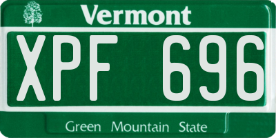 VT license plate XPF696