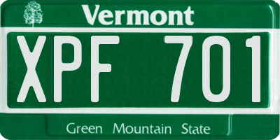VT license plate XPF701