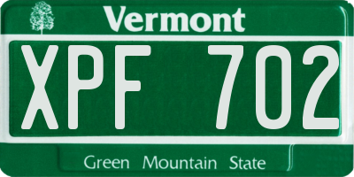 VT license plate XPF702