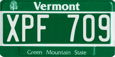 VT license plate XPF709