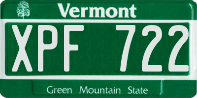 VT license plate XPF722