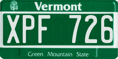 VT license plate XPF726