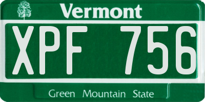 VT license plate XPF756